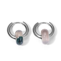 Classic Fashion Natural Stone Round Bead Hoop Earrings Woman Turquoises 3.0mm Thick Stainless Steel Ear Buckle Earrings Jewelry