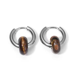 Classic Fashion Natural Stone Round Bead Hoop Earrings Woman Turquoises 3.0mm Thick Stainless Steel Ear Buckle Earrings Jewelry