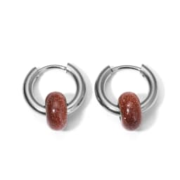 Classic Fashion Natural Stone Round Bead Hoop Earrings Woman Turquoises 3.0mm Thick Stainless Steel Ear Buckle Earrings Jewelry