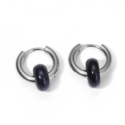 Classic Fashion Natural Stone Round Bead Hoop Earrings Woman Turquoises 3.0mm Thick Stainless Steel Ear Buckle Earrings Jewelry