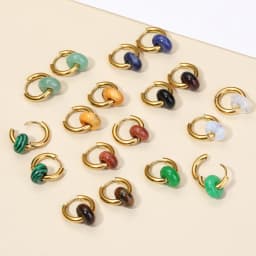 Classic Fashion Natural Stone Round Bead Hoop Earrings Woman Turquoises 3.0mm Thick Stainless Steel Ear Buckle Earrings Jewelry