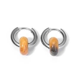Classic Fashion Natural Stone Round Bead Hoop Earrings Woman Turquoises 3.0mm Thick Stainless Steel Ear Buckle Earrings Jewelry