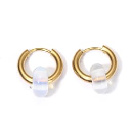 Classic Fashion Natural Stone Round Bead Hoop Earrings Woman Turquoises 3.0mm Thick Stainless Steel Ear Buckle Earrings Jewelry