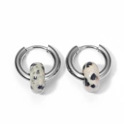 Classic Fashion Natural Stone Round Bead Hoop Earrings Woman Turquoises 3.0mm Thick Stainless Steel Ear Buckle Earrings Jewelry