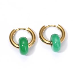 Classic Fashion Natural Stone Round Bead Hoop Earrings Woman Turquoises 3.0mm Thick Stainless Steel Ear Buckle Earrings Jewelry