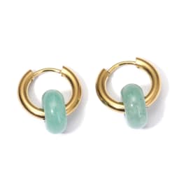Classic Fashion Natural Stone Round Bead Hoop Earrings Woman Turquoises 3.0mm Thick Stainless Steel Ear Buckle Earrings Jewelry