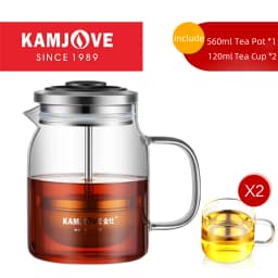 KAMJOVE Heat-Resistant Glass Tea Kettle with Infuser,Tea Pot with Separation Kettle Press Pu 'er Pot,304 Stainless Steel Filter