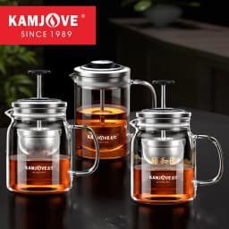 KAMJOVE Heat-Resistant Glass Tea Kettle with Infuser,Tea Pot with Separation Kettle Press Pu 'er Pot,304 Stainless Steel Filter
