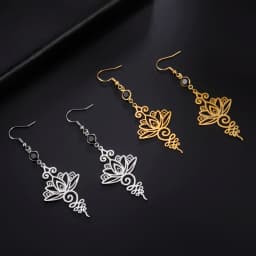 Skyrim Unalome Lotus Flower Dangle Earrings Stainless Steel Yoga Buddhism Pendant Drop Earring Spiritual Jewelry Gift for Women