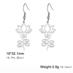 Skyrim Unalome Lotus Flower Dangle Earrings Stainless Steel Yoga Buddhism Pendant Drop Earring Spiritual Jewelry Gift for Women
