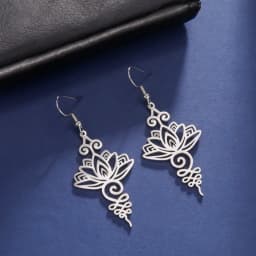 Skyrim Unalome Lotus Flower Dangle Earrings Stainless Steel Yoga Buddhism Pendant Drop Earring Spiritual Jewelry Gift for Women