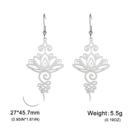 Skyrim Unalome Lotus Flower Dangle Earrings Stainless Steel Yoga Buddhism Pendant Drop Earring Spiritual Jewelry Gift for Women