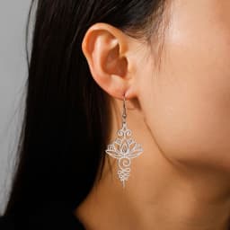 Skyrim Unalome Lotus Flower Dangle Earrings Stainless Steel Yoga Buddhism Pendant Drop Earring Spiritual Jewelry Gift for Women