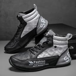 Mens Walking Shoes 2025 Autumn New High Top Outdoor Anti Slip Rubber Thick Sole Leisure Sneakers High-top Leather Shoes for Man