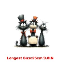 25CM Whimsical Christmas Black Cats Friends Heat Transfer Patches For Clothes DIY A-Level Washable Shirt Iron-on Thermal Sticker