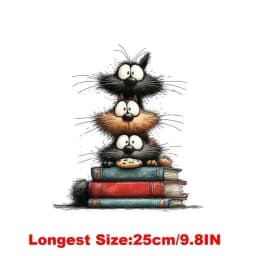 25CM Whimsical Christmas Black Cats Friends Heat Transfer Patches For Clothes DIY A-Level Washable Shirt Iron-on Thermal Sticker