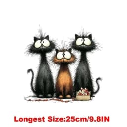 25CM Whimsical Christmas Black Cats Friends Heat Transfer Patches For Clothes DIY A-Level Washable Shirt Iron-on Thermal Sticker