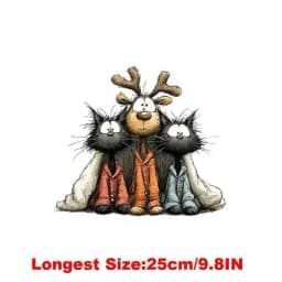 25CM Whimsical Christmas Black Cats Friends Heat Transfer Patches For Clothes DIY A-Level Washable Shirt Iron-on Thermal Sticker