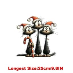 25CM Whimsical Christmas Black Cats Friends Heat Transfer Patches For Clothes DIY A-Level Washable Shirt Iron-on Thermal Sticker