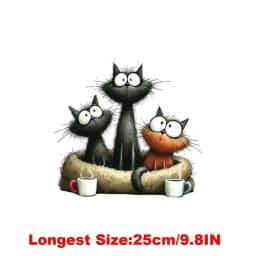 25CM Whimsical Christmas Black Cats Friends Heat Transfer Patches For Clothes DIY A-Level Washable Shirt Iron-on Thermal Sticker