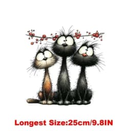 25CM Whimsical Christmas Black Cats Friends Heat Transfer Patches For Clothes DIY A-Level Washable Shirt Iron-on Thermal Sticker