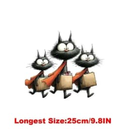 25CM Whimsical Christmas Black Cats Friends Heat Transfer Patches For Clothes DIY A-Level Washable Shirt Iron-on Thermal Sticker