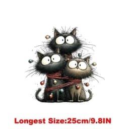 25CM Whimsical Christmas Black Cats Friends Heat Transfer Patches For Clothes DIY A-Level Washable Shirt Iron-on Thermal Sticker
