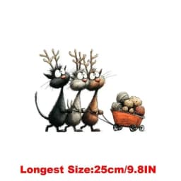 25CM Whimsical Christmas Black Cats Friends Heat Transfer Patches For Clothes DIY A-Level Washable Shirt Iron-on Thermal Sticker