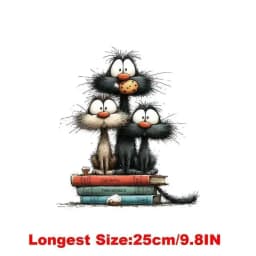 25CM Whimsical Christmas Black Cats Friends Heat Transfer Patches For Clothes DIY A-Level Washable Shirt Iron-on Thermal Sticker