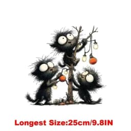 25CM Whimsical Christmas Black Cats Friends Heat Transfer Patches For Clothes DIY A-Level Washable Shirt Iron-on Thermal Sticker
