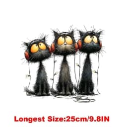 25CM Whimsical Christmas Black Cats Friends Heat Transfer Patches For Clothes DIY A-Level Washable Shirt Iron-on Thermal Sticker