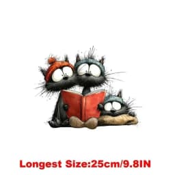 25CM Whimsical Christmas Black Cats Friends Heat Transfer Patches For Clothes DIY A-Level Washable Shirt Iron-on Thermal Sticker