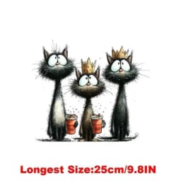 25CM Whimsical Christmas Black Cats Friends Heat Transfer Patches For Clothes DIY A-Level Washable Shirt Iron-on Thermal Sticker