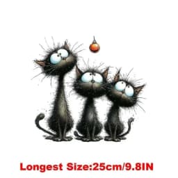 25CM Whimsical Christmas Black Cats Friends Heat Transfer Patches For Clothes DIY A-Level Washable Shirt Iron-on Thermal Sticker