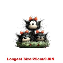 25CM Whimsical Christmas Black Cats Friends Heat Transfer Patches For Clothes DIY A-Level Washable Shirt Iron-on Thermal Sticker