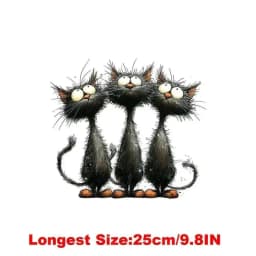 25CM Whimsical Christmas Black Cats Friends Heat Transfer Patches For Clothes DIY A-Level Washable Shirt Iron-on Thermal Sticker