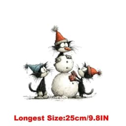 25CM Whimsical Christmas Black Cats Friends Heat Transfer Patches For Clothes DIY A-Level Washable Shirt Iron-on Thermal Sticker