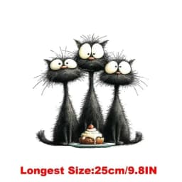 25CM Whimsical Christmas Black Cats Friends Heat Transfer Patches For Clothes DIY A-Level Washable Shirt Iron-on Thermal Sticker