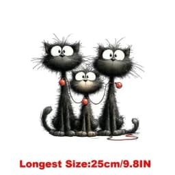 25CM Whimsical Christmas Black Cats Friends Heat Transfer Patches For Clothes DIY A-Level Washable Shirt Iron-on Thermal Sticker