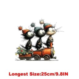 25CM Whimsical Christmas Black Cats Friends Heat Transfer Patches For Clothes DIY A-Level Washable Shirt Iron-on Thermal Sticker