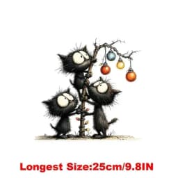 25CM Whimsical Christmas Black Cats Friends Heat Transfer Patches For Clothes DIY A-Level Washable Shirt Iron-on Thermal Sticker