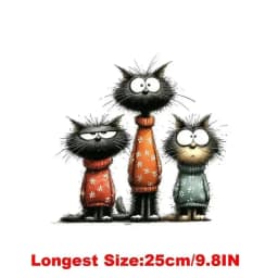 25CM Whimsical Christmas Black Cats Friends Heat Transfer Patches For Clothes DIY A-Level Washable Shirt Iron-on Thermal Sticker
