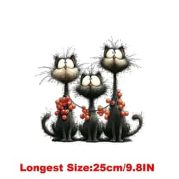 25CM Whimsical Christmas Black Cats Friends Heat Transfer Patches For Clothes DIY A-Level Washable Shirt Iron-on Thermal Sticker