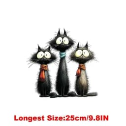 25CM Whimsical Christmas Black Cats Friends Heat Transfer Patches For Clothes DIY A-Level Washable Shirt Iron-on Thermal Sticker