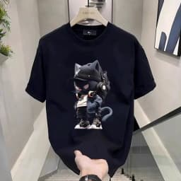 Men's Cotton T-shirts White 5XL T Shirt for Men Casual Summer Wear Anime Cat Print Tee Shirts Black Men Clothing