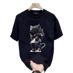 Men's Cotton T-shirts White 5XL T Shirt for Men Casual Summer Wear Anime Cat Print Tee Shirts Black Men Clothing