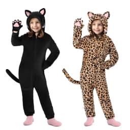 Girls Black Cat Leopard Cat Cosplay Costume Child Anime Pajamas Animal Onesies Kigurumi Christmas Halloween Jumpsuit Party Gift