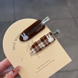 Kawaii Miffy Rabbit Hair Clip Coffee-colored Checkered Miffy Rabbit Traceless Clip Sweet and Retro Girl Cartoon Bangs Clip