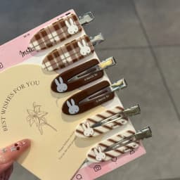 Kawaii Miffy Rabbit Hair Clip Coffee-colored Checkered Miffy Rabbit Traceless Clip Sweet and Retro Girl Cartoon Bangs Clip