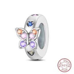 100% 925 Sterling Silver Rainbow Zircon Colorful Butterfly Dragon Shaped Silicone Stopper Charms Beads Fit DIY Bracelets Jewelry